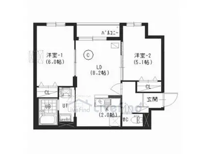 ラグジースペース(2LDK/4階)の間取り写真