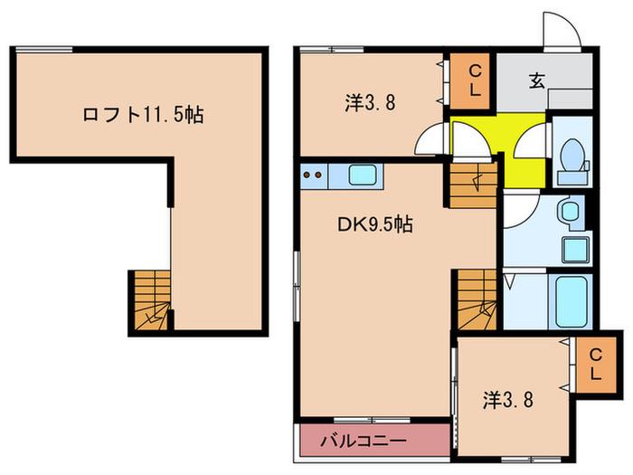 メゾンソレイユ3(2LDK/2階)の間取り写真