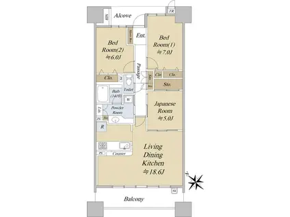 シーサイドレジデンスコスモスクエア駅前(3LDK/2階)の間取り写真