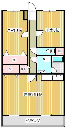 サンフラワー津福(2LDK/4階)の間取り写真