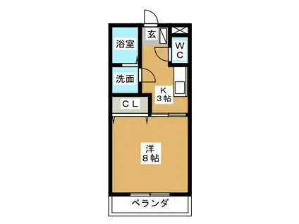 オークス(1K/2階)の間取り写真