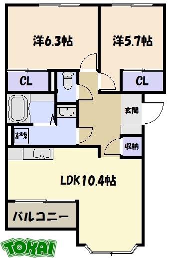 セン・トレア(2LDK/1階)の間取り写真