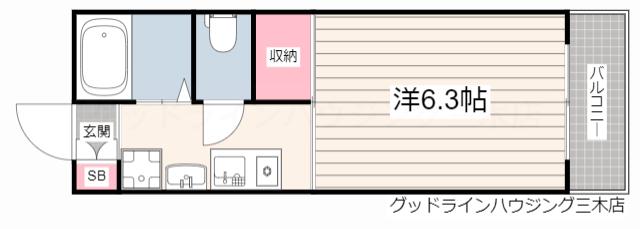 FLAT福井B棟(1K/1階)の間取り写真