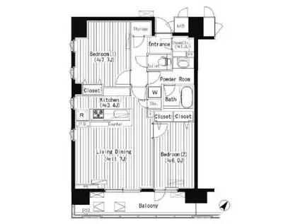 PRIMEURBAN東中野COURT 旧ACOLT新宿落合(2LDK/5階)の間取り写真