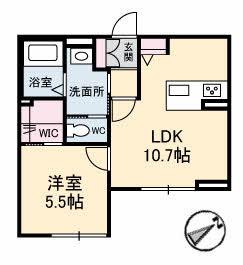 クッラ ディ ヴェント 橋本町(1LDK/1階)の間取り写真