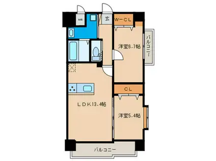 ルファール中井(2LDK/7階)の間取り写真