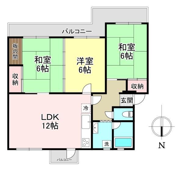 関屋あしびハイツ12号棟(3LDK/4階)の間取り写真
