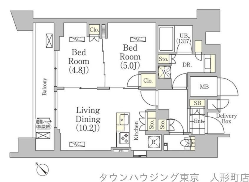 メゾンカルム日本橋馬喰町(2LDK/14階)の間取り写真