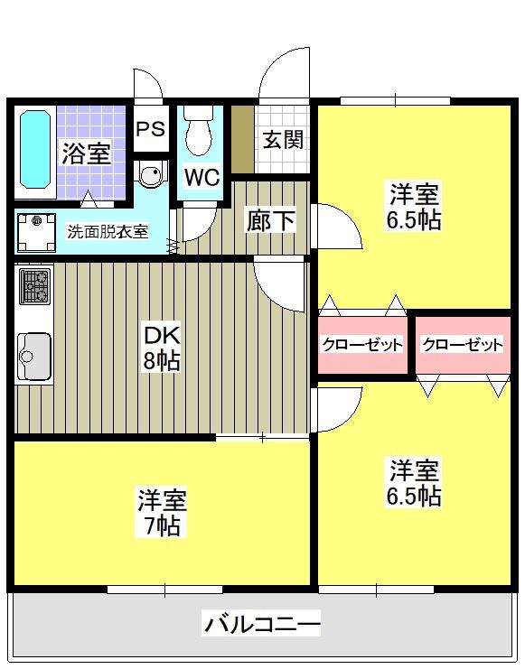 ディアオオイソ(3DK/3階)の間取り写真