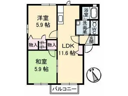 シャーメゾン夢ヶ丘C棟(2LDK/2階)の間取り写真