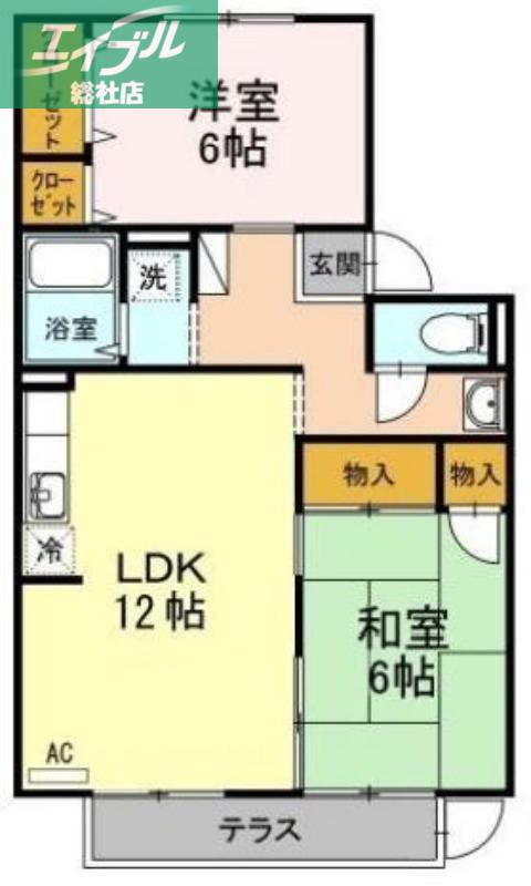 グリーンコーポ板谷 C棟(2LDK/1階)の間取り写真