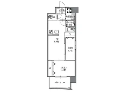 オーヴィジョンクラス下関駅前(2LDK/6階)の間取り写真