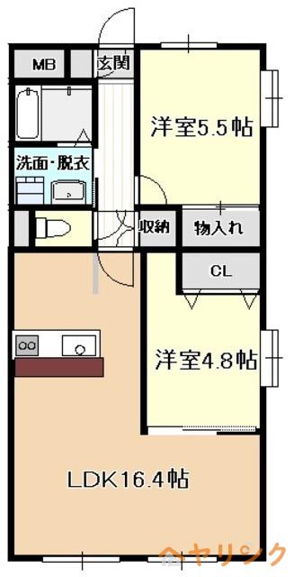 猪高ハイツ(2LDK/3階)の間取り写真