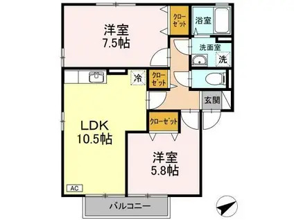 ラ リビエール ヴィラージュ 2LDK(2LDK/2階)の間取り写真