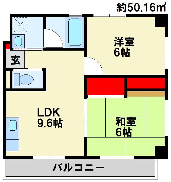オアーゼ上の原(2LDK/3階)の間取り写真
