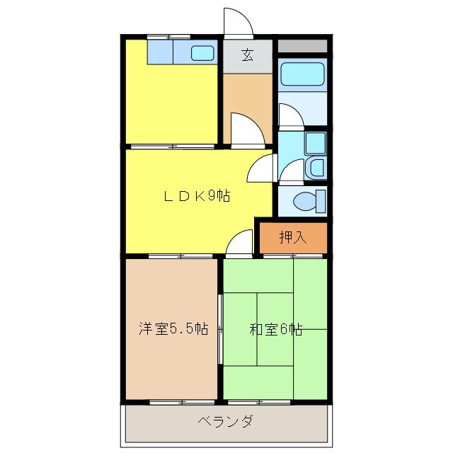 メリーモア高雄(2LDK/2階)の間取り写真