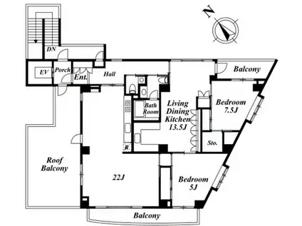 ドヒビル(3LDK/4階)の間取り写真