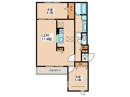 スペチアーレ巽中 B棟(2LDK/1階)の間取り写真