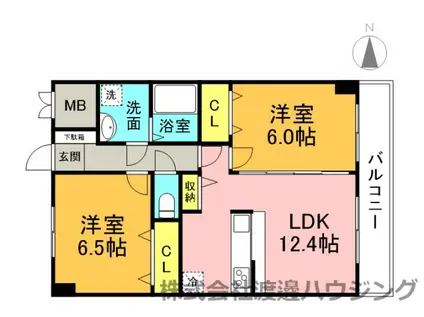 ユカミハイツ江坂(2LDK/2階)の間取り写真