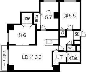 セピア山の手(3LDK/6階)の間取り写真