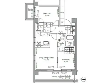 プレジリア代々木大山町(2LDK/4階)の間取り写真