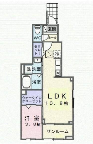 フローラル グレイス(1LDK/1階)の間取り写真