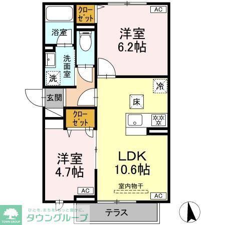 セレスティア岡本(2LDK/1階)の間取り写真