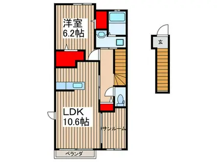 ユーフォリア(1LDK/2階)の間取り写真