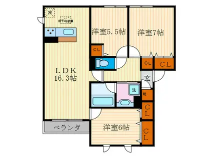 リアンファミリアルI棟(3LDK/1階)の間取り写真
