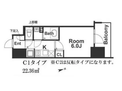 エスリード難波ステーションゲートノーステラス(1K/14階)の間取り写真