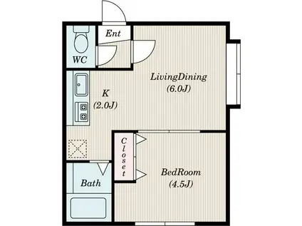 クリエイト旭町IV(1DK/1階)の間取り写真