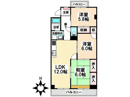 グランデール鶴田(3LDK/1階)の間取り写真