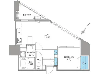 南麻布仙台坂レジデンス(1LDK/6階)の間取り写真