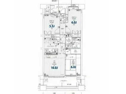 サンデュエル桑野中央(3LDK/11階)の間取り写真
