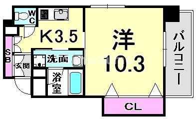 エスティ・ロアール神戸西(1K/9階)の間取り写真