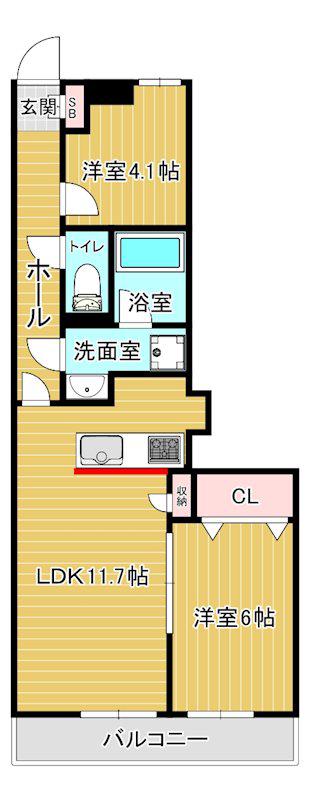 ピアコート越谷(2LDK/4階)の間取り写真