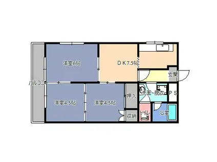 コーポヤナセ(3DK/1階)の間取り写真