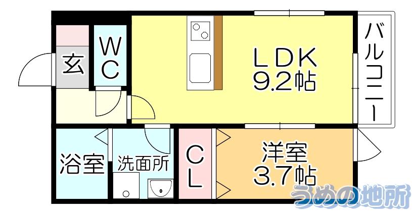 アシスト久留米西町(1LDK/3階)の間取り写真