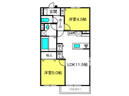 プリモピアット(2LDK/1階)の間取り写真