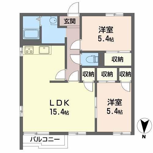 リバティハイツ(2LDK/2階)の間取り写真
