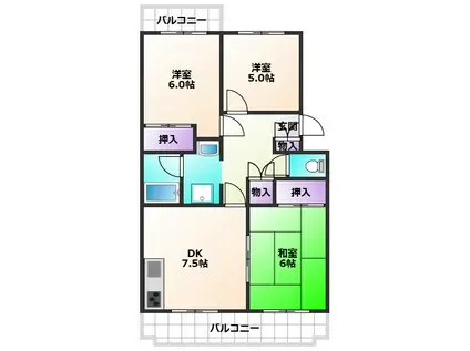 ガーデンハイツ滝山B棟(3DK/2階)の間取り写真