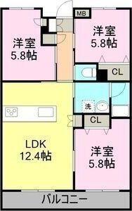 プランドール葵(3LDK/3階)の間取り写真