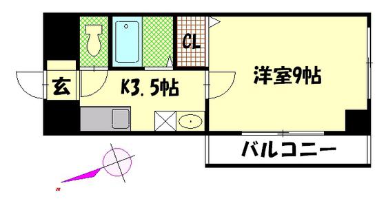 CASA・DEL・RIO(1K/9階)の間取り写真