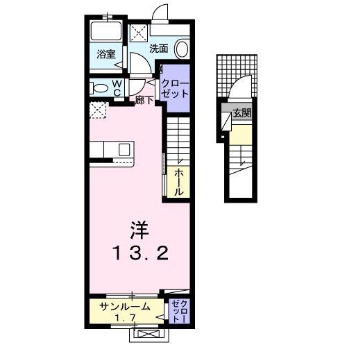 オレガノ B(ワンルーム/2階)の間取り写真