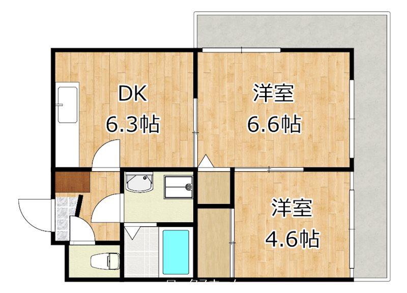 ライベクスト35(2DK/1階)の間取り写真