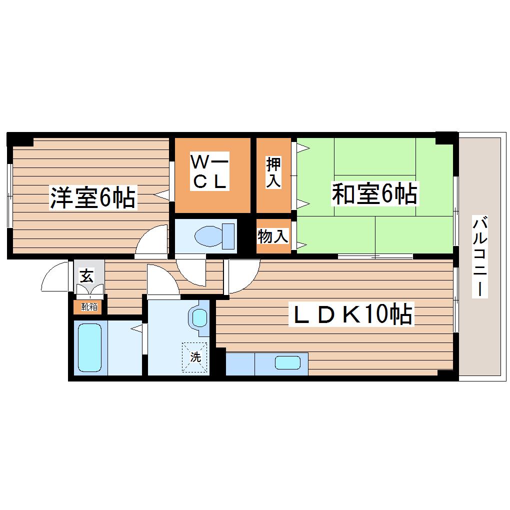 エスポワール栗原(2LDK/2階)の間取り写真