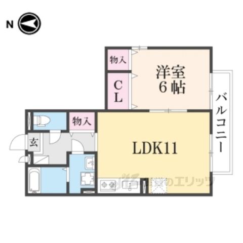 リビングタウン相楽A棟(1LDK/2階)の間取り写真