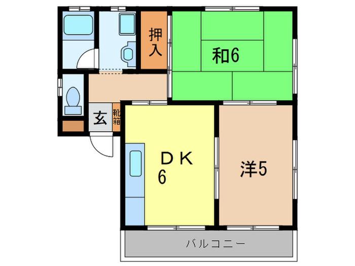 ピースヴィレッジ(2DK/1階)の間取り写真