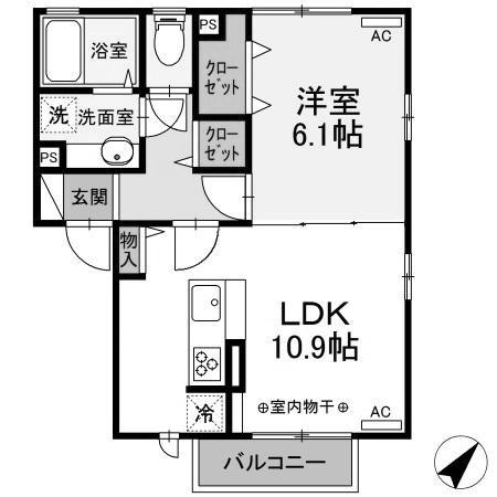 エヴァーヒルズ(1LDK/2階)の間取り写真