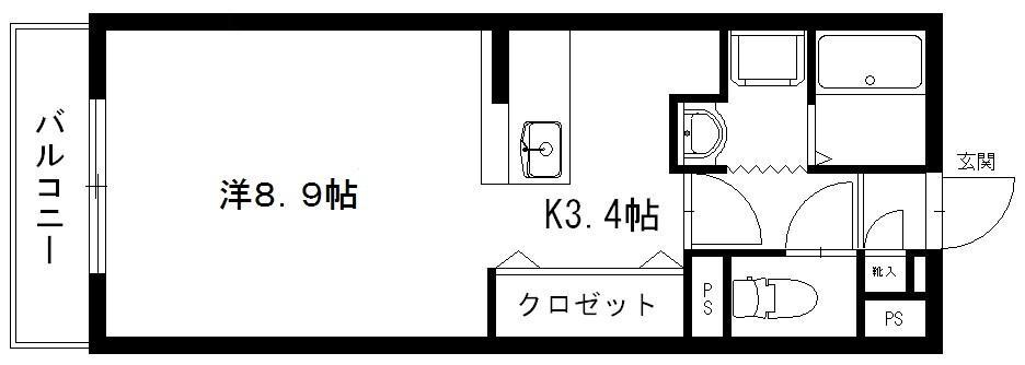 バロンウィズI(1K/3階)の間取り写真